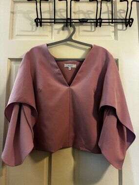MILLY Mauve Rose Structured Dramatic Bell Sleeve Crop Top – Made in USA – Size